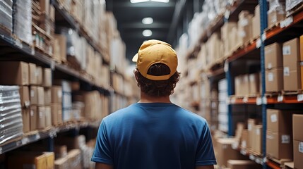 Poster - Organized Warehouse Worker Systematically Arranging Boxes for Efficient Inventory Management  Neat and tidy organization of products goods