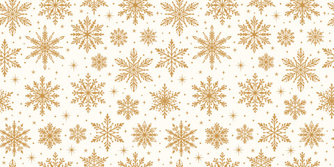 Aufkleber - Gold snowflake vector pattern, elegant winter holiday seamless repeating background, white and golden wallpaper design