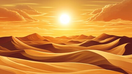 Wall Mural - Golden Sunset Over Desert Dunes: A Serene Landscape