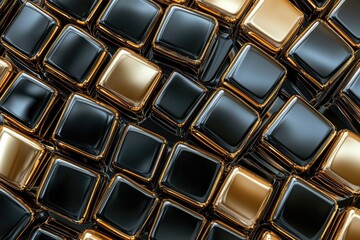 Wall Mural - Abstract pattern of black and gold cubes on a textured surface.