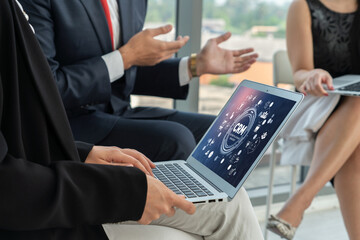 Poster - customer relationship management system on modish computer for crm business and enterprise