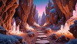 © 4K_Heaven - A fantastical clay valley filled with towering crystals and pathways illuminated by soft clay lights, Generative AI