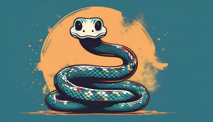 Aufkleber -  Vector snake design with a flat cute kawaii simple grunge distressed print on demand style _1(720)