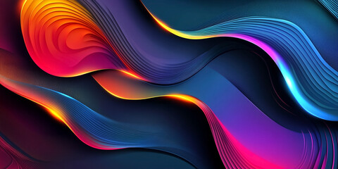 Wall Mural - metallic color wave abstract background with neon light effect