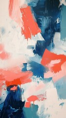 Poster - Explore vibrant abstract paint strokes in bright coral and blue for modern art lovers