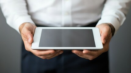 Poster - Entrepreneur presents innovative ideas using tablet for business growth and success
