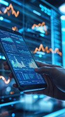 Poster - Entrepreneur analyzes business data on smartphone for strategic decision making