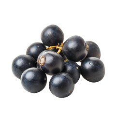 Poster - cluster of fresh black currants isolated on white background, showcasing their glossy texture and deep color. These berries are often used in desserts, jams, and beverages
