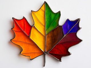 Wall Mural - A colorful stained glass maple leaf on a white surface