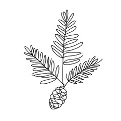 Poster - Minimalist pine branch and cone line art - modern nature-inspired design