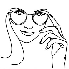Aufkleber - Minimalist line art portrait of a woman with glasses