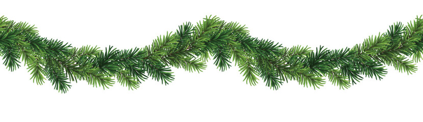 Wall Mural - green christmas branch garland in seamless pattern isolated on white background