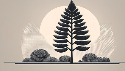 Aufkleber -  Minimalist pine tree side view vector illustration with graphic elements suitable for archi_1(589)