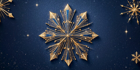 Wall Mural - magical gold snowflakes over glitter blue dark background
