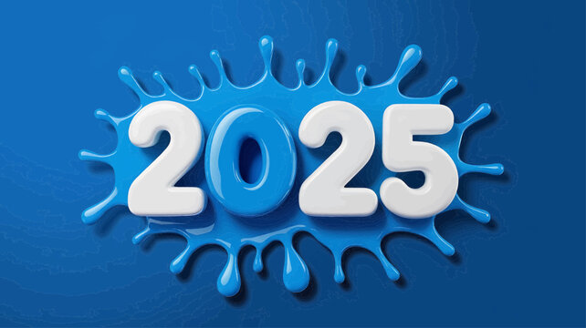 3D Blue Splash 2025 New Year Design for Fun and Dynamic Celebration Themes, Suitable for Posters and Social Media Graphics
