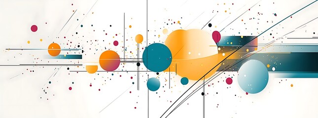 Poster - abstract geometric risographic illustration patterns with a retro-tech flair, pastel colours on beige background