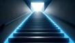 © intricateflow - A long and dark stairs with illuminating lights surrounding going up towards an opening to the next level; a dark ominous stairs case to the top; success and hardship; climb to the top; modern stairs