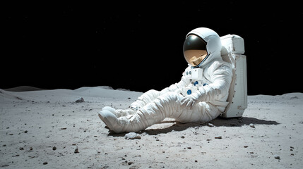 Wall Mural - an astronaut resting on the lunar surface during a historic moon mission at night