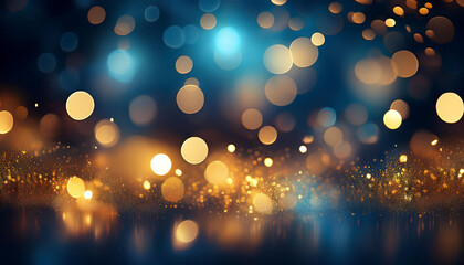 Aufkleber -  Golden abstract lights illuminate a dark holiday scene with a subtle blue and gold bokeh ef_1(503)