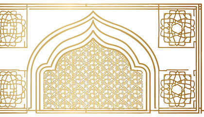  Gold ornamented lines and badges set against a white background with an Islamic design, fra_1(501)