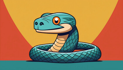 Poster -  Cute cartoon snake icon with simple geometric design on a colorful solid background concept_1(434)