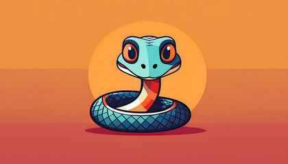 Poster -  Cute cartoon snake icon with simple geometric design on a colorful solid background con_1(436)