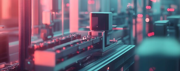 Poster - a close-up view of an advanced manufacturing facility showcasing intricate machinery and technology