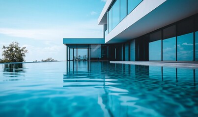 Aufkleber - Modern home with infinity pool overlooking a scenic landscape.