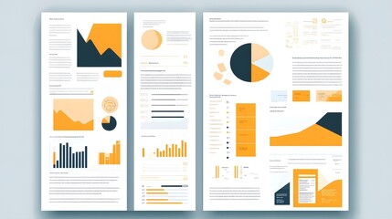 Poster - A modern infographic layout displaying various charts, graphs, and data visualizations in vibrant orange and gray tones, ideal for presentations and reports.