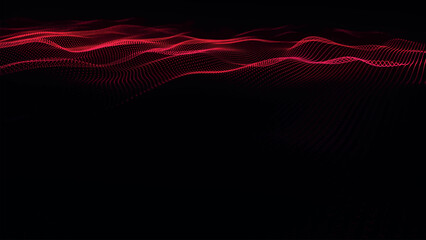 Poster - Futuristic point wave of particles. Visualization of sound waves. Dark background. Technology or science banner. Abstract digital 3D wave. Vector illustration.