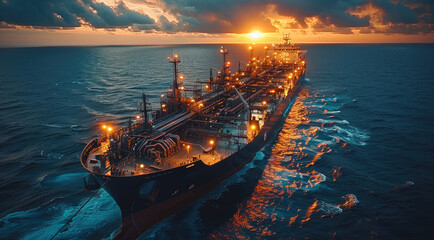 Poster - Liquified natural gas, refinery on ship, platform, offshore. distant view.