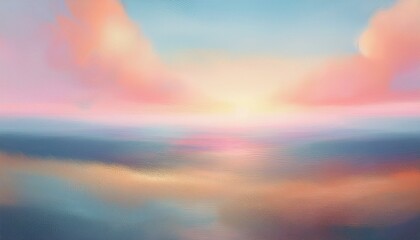 Wall Mural - Soft, dreamy sky with pink, peach, and blue hues at sunset over calm waters.