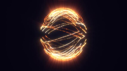 Wall Mural - A golden, swirling form of light against a dark backdrop, evoking the essence of energy and motion in an abstract digital art style sphere, video in high quality 4k, motion design