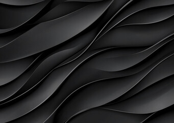Fototapete - Abstract black background with smooth, flowing, layered waves, creating a sense of depth and texture.