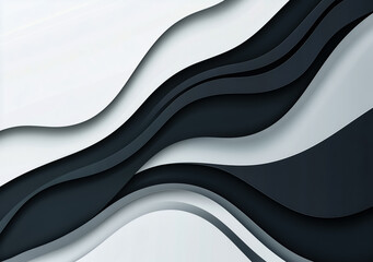 Poster - Abstract black and white layered waves, minimalist design with smooth curves, creating a sense of depth and elegance, suitable for modern art and stylish back.