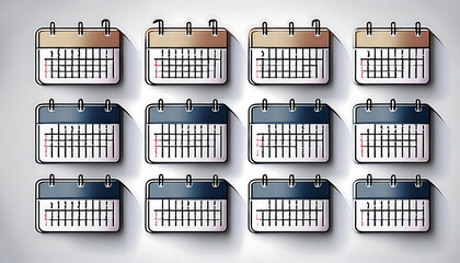 Aufkleber -  A minimalist set of 12 month calendar icons features a simple design with dates on a white _1(131)