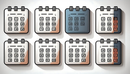 Aufkleber -  A minimalist set of 12 month calendar icons features a simple design with dates on a white _1(132)