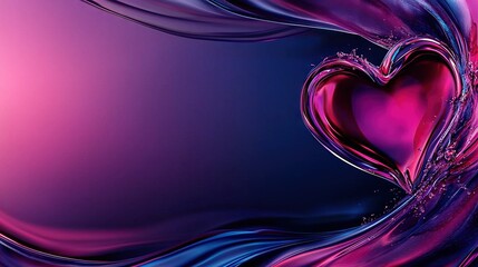   Close-up of a heart-shaped object on a blue-pink background, with a liquid wave resembling the shape of a heart