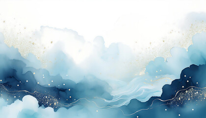 Aufkleber -  A minimalist design features a serene abstract background with watercolor clouds, small gli_1(110)