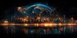 © CreativeSeven  - Futuristic Global Cityscape with Digital Network Overlay and Illuminated Skyline Reflected on Water at Night