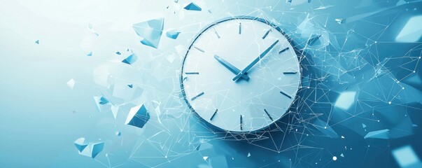 Poster - Abstract clock design with geometric shapes and blue background