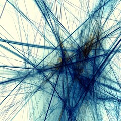 Poster - An abstract composition featuring intricate blue and brown lines intersecting against a light background, creating a sense of motion and complexity.