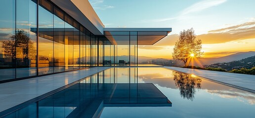 Poster - Modern house with infinity pool and sunset view. (2)
