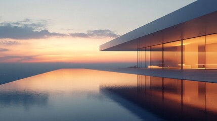 Aufkleber - Modern house with infinity pool overlooking the ocean at sunset. (1)