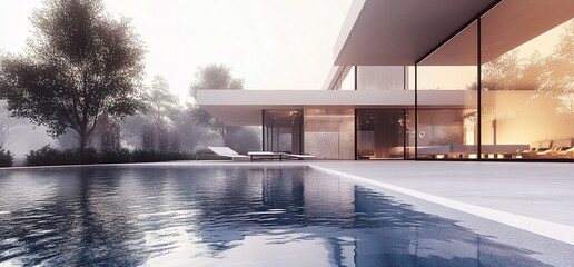 Poster - Modern house with pool in the suburbs.
