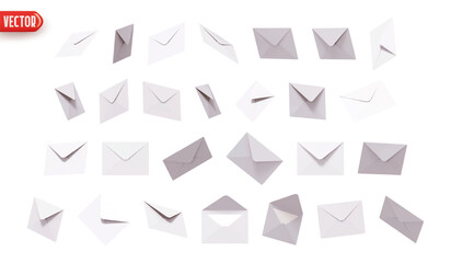 Poster - Large set of white postal paper letters realistic design isolated on white background. vector illustration