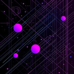 Poster - Abstract digital artwork featuring purple spheres and intricate geometric lines, set against a dark background. The vibrant colors create a futuristic and tech-inspired atmosphere.
