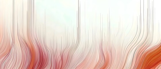 Poster - An abstract image featuring flowing line patterns in warm red and orange hues against a soft, muted background, creating a sense of movement and tranquility.