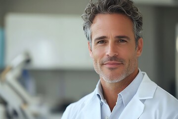 Confident Doctor Portrait - Grey Hair, White Coat, Healthcare