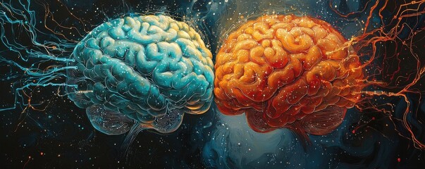 Poster - Conceptual illustration of a brain half digital half organic